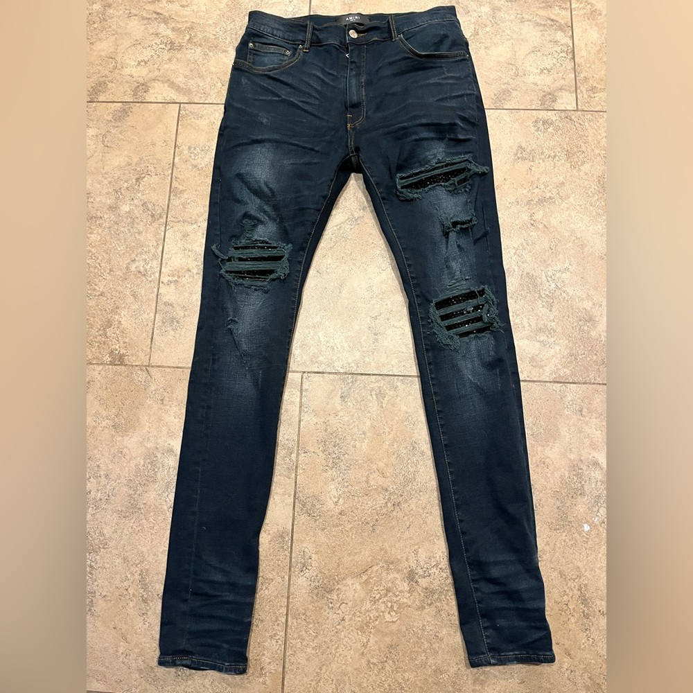Amiri ripped-detailing skinny jeans - Size 34 - Dark Blue